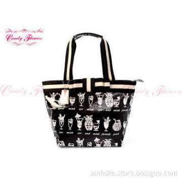 Black White Canvas Womens Tote Bags / Ladies Handbags with